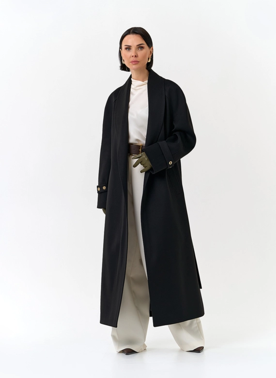 Женское длинное пальто с поясом