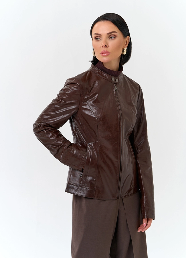 Женская куртка из натуральной кожи модель № 32741 меха малина