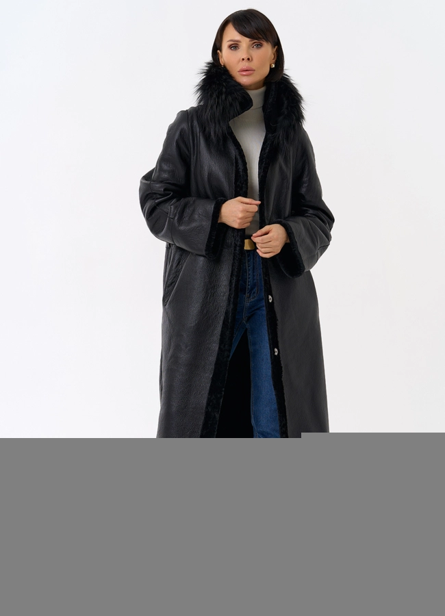 Женская двухстороняя дубленка с воротником из меха чернобурой лисы модель № 31932 универмаг малина