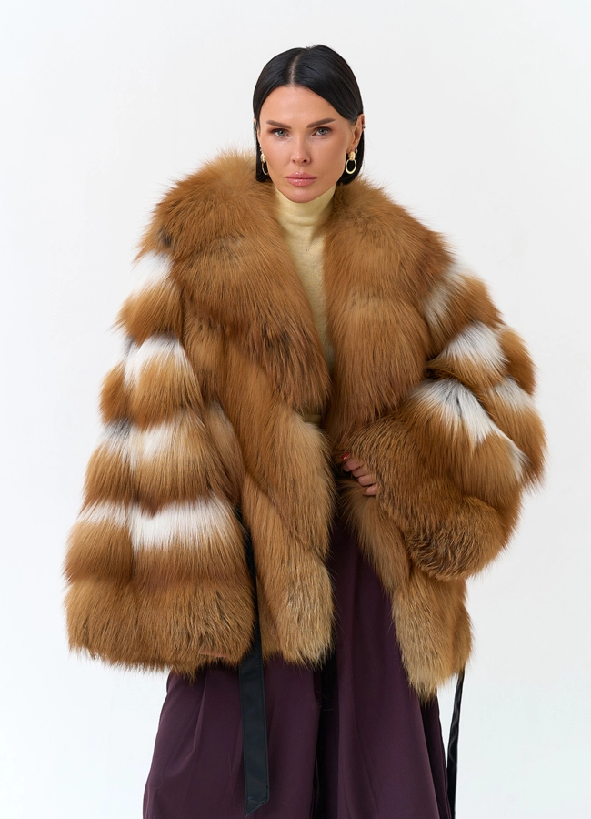 Женская шуба из меха рыжей лисы модель № 34436 универмаг малина фото
