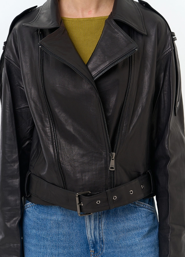 Женская куртка косуха из натуральной кожи модель № 26849 в рассрочку