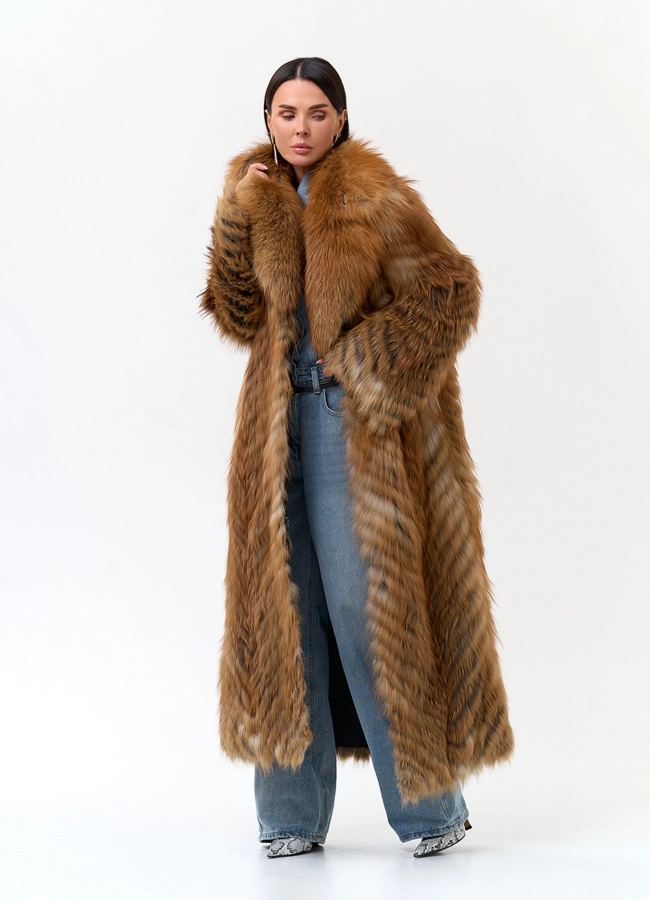 Длинная шуба из рыжей лисы модель № 34165 универмаг малина фото