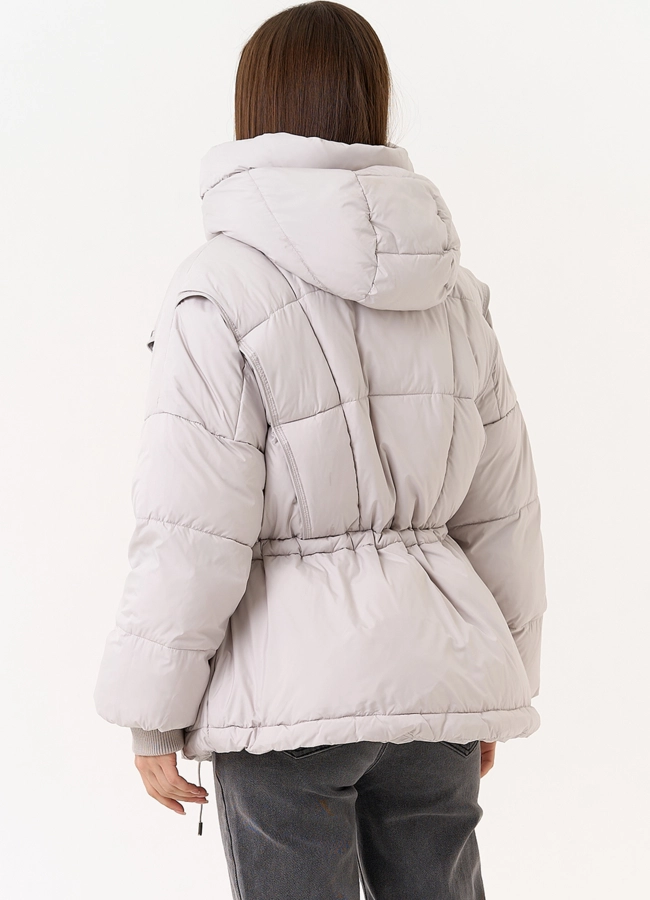 фото Светлый женский пуховик с капюшоном модель № 31583