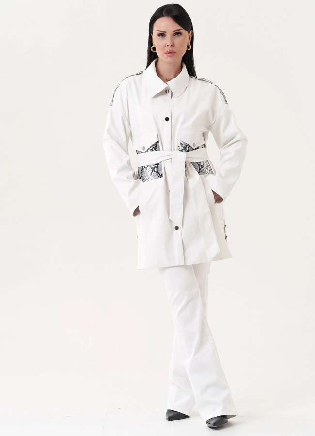 Жакет-рубашка с анималистичными вставками модель № 27162 меха малина